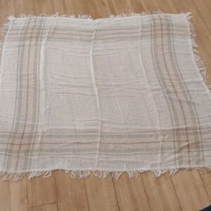 Vintage made in Japan Cream and Tan Checkered Scarf with Fringe